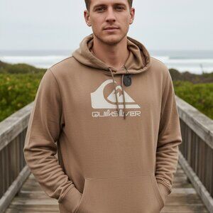 Quiksilver Hoodie Mens LG Fawn Tan Prints Gridliner Pullover Logo QA34KT027 NWT